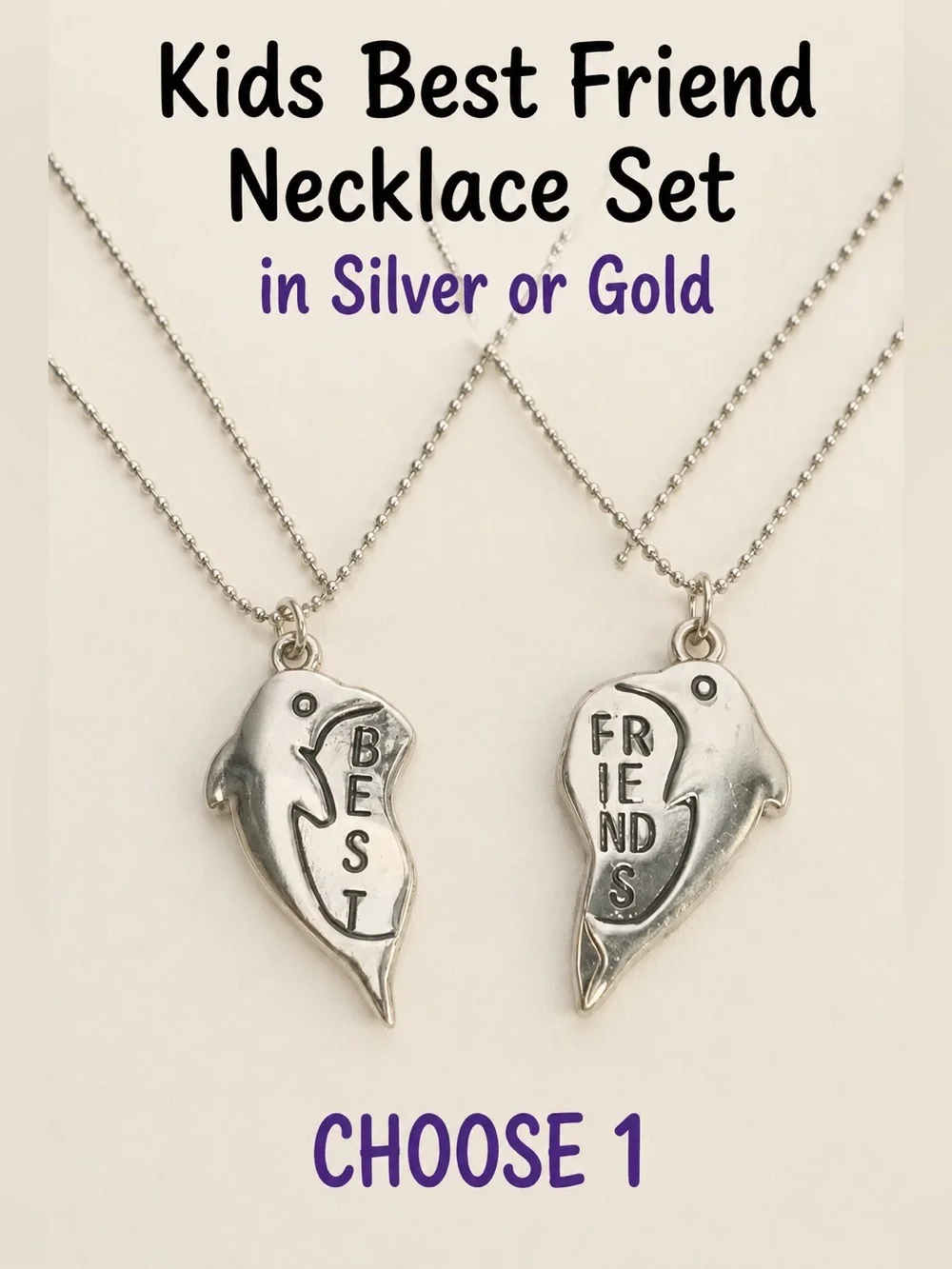 Best Friends Dolphin Necklace Set in Silver or Gold Tone - Choose 1